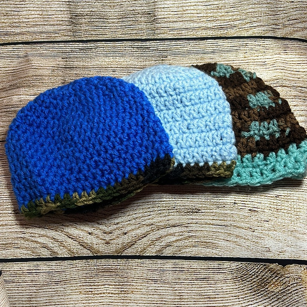Hand CROCHETED Baby BEANIES 3pcs